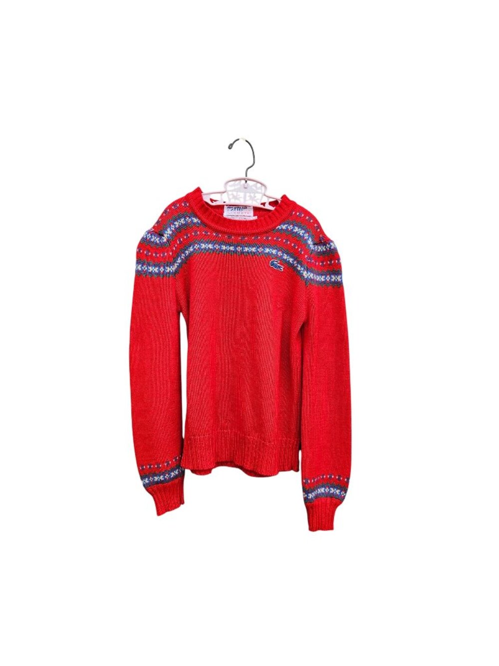 Vintage 1980s Izod Lacoste Girls Fair Isle Pullover Sweater Red Acrylic
